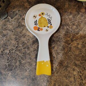 Prima Designs Spoon Rest Honeycomb Bumblebee Ceramic Retro Flowers Floral Decor